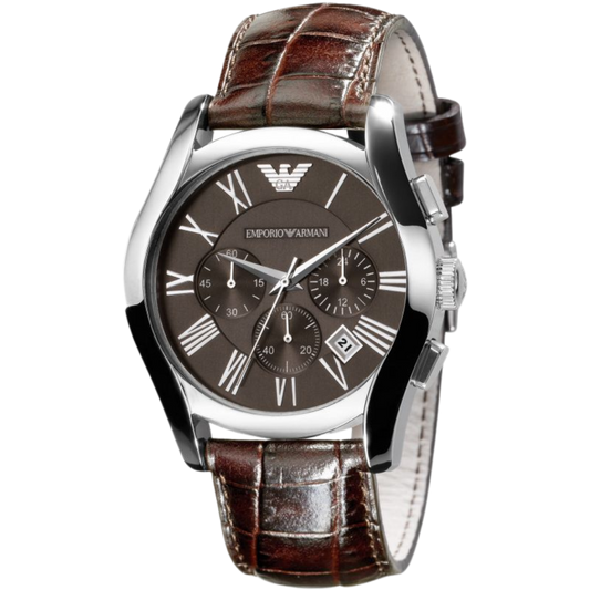 Emporio Armani AR0671 Men's Valente Brown Dial Chronograph Watch with Leather Strap